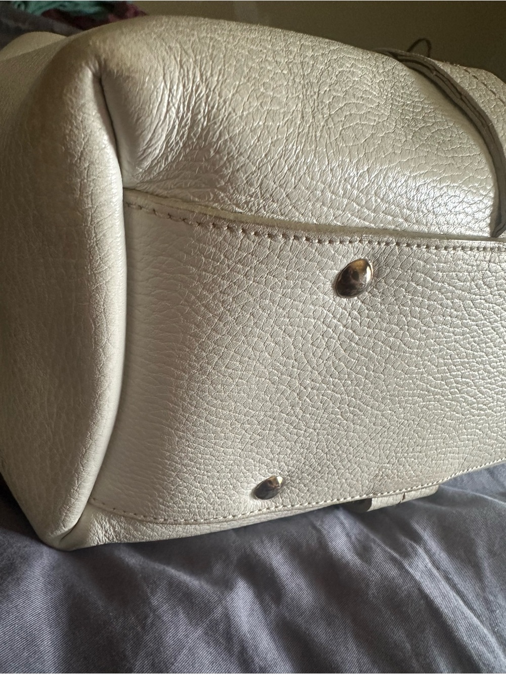 Salvatore Ferragamo Cream Pebbled Leather Top-Handle Tote - Picture 3 of 13
